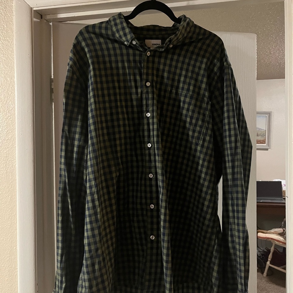 Sonoma Navy and Olive Plaid Shirt